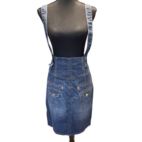 Sean John Vintage Y2K Denim Overall Jean Skirt Adjustable Strap Stretchy Sz 11 - Picture 1 of 9